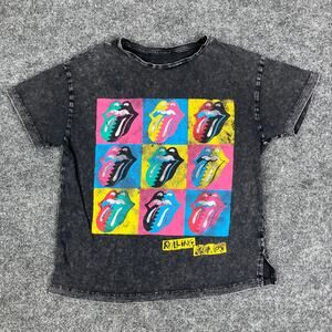 Rolling Stones T-Shirt Womens Size S Black Pop Art Lips Graphic Distressed